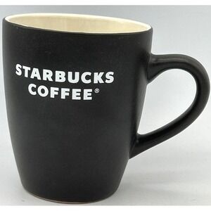 STARBUCKS - Coffee Mug Cup - 2008 - Black and  White Letters - 12 Oz
